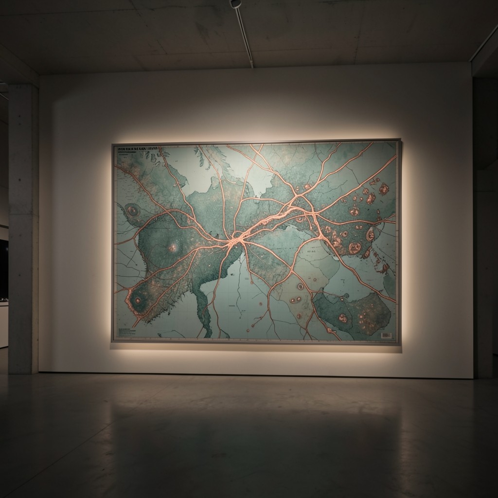 Wall-sized flow atlas showing interconnected liquidity corridors across multiple networks